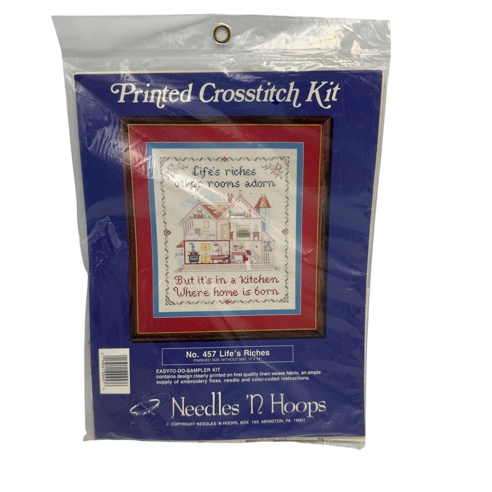 Needles N Hoops No 457 Lifes Riches Printed Cross Stitch Kit Vintage 12x14